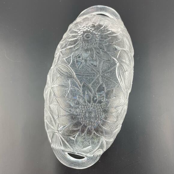 Vtg Indiana Glass Sunflower Relish Tray, Pressed Clear Glass Textured Bowl - Picture 8 of 16